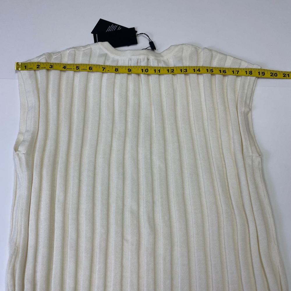 NWT Rails Ashley Cream Ribbed Knit Midi Dress L Sleeveless Split Neck Minimalist - Picture 16 of 16